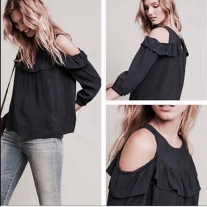 Maeve (Anthropology) Navy Cold Shoulder Blouse